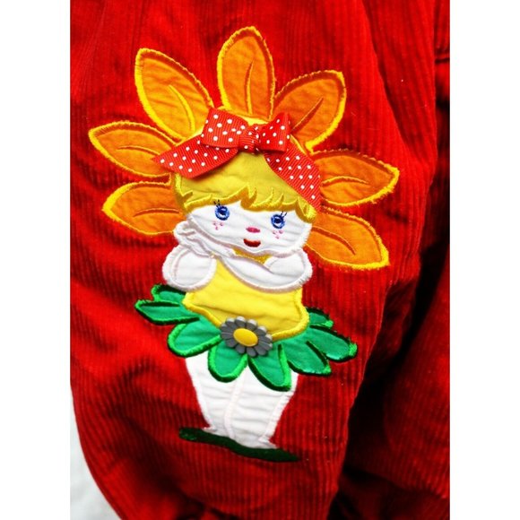 Vtg 1990s Kidzcloz Red Corduroy 1-pc Bubble Jumpsuit Flowers Little Girl Sz 18M - Picture 3 of 12